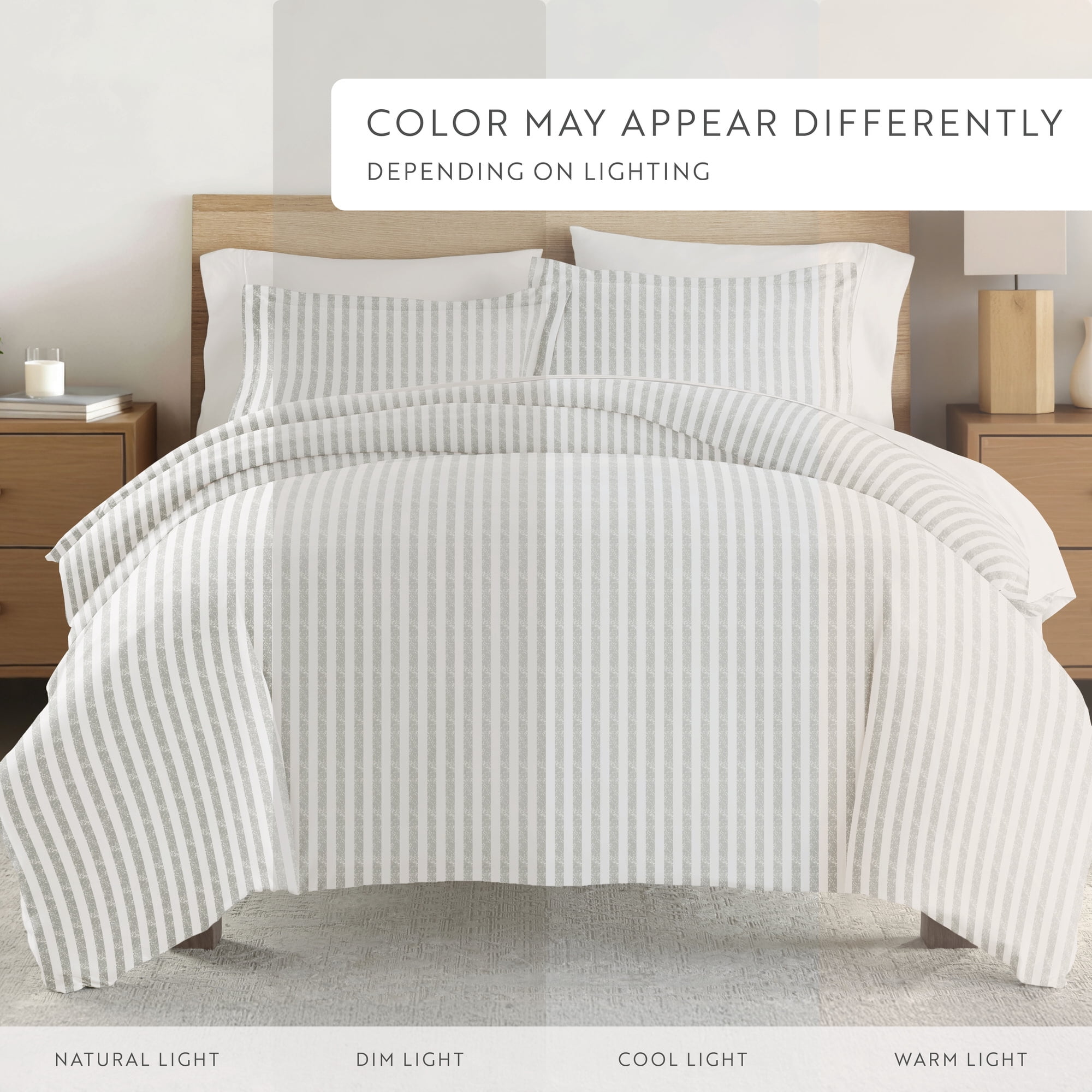Noble Linens Light Gray Puffed Rugged Stripes Duvet Set 3-Piece Duvet Cover Set, King/Cal King