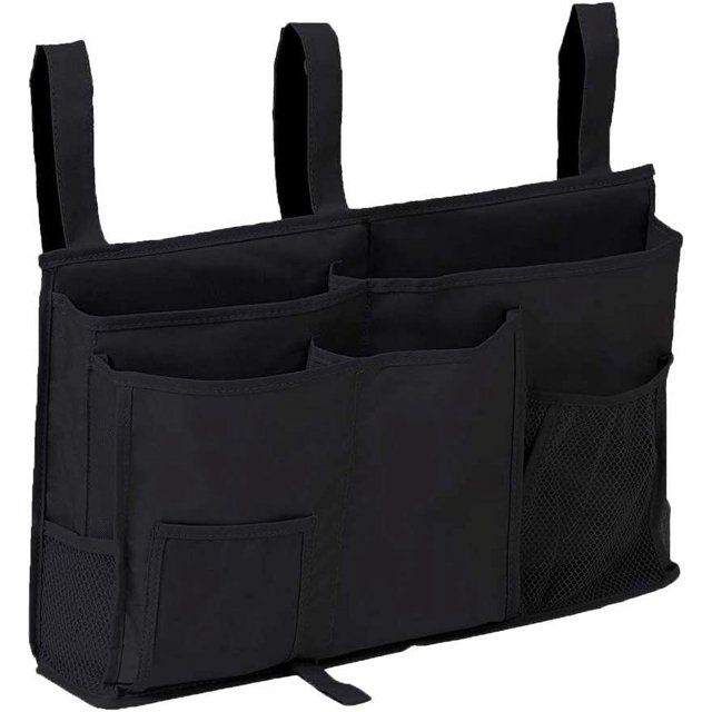 Organizador de mesita de noche, organizador para literas, bolsillo para guardar la cama, organizador colgante para dormitorios universitarios, barandillas de cama de hospital, cuna, campamento (negro)