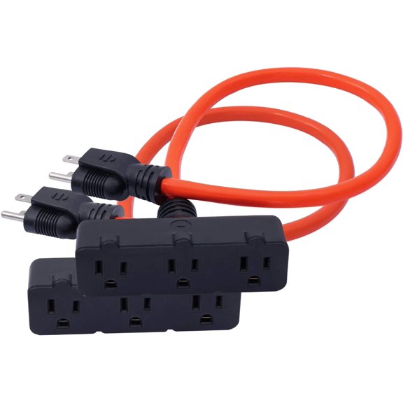Two Pack of 2 ft. Indoor and Outdoor Triple Outlet Cord Adapter