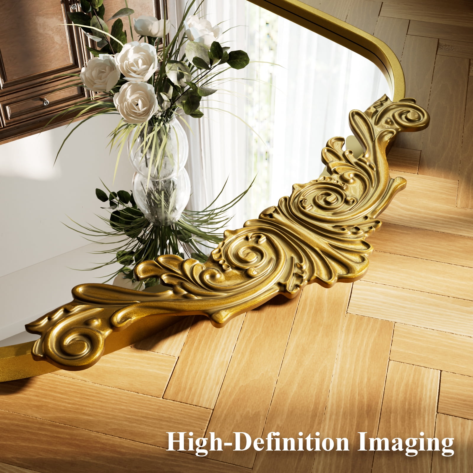 AUROMIR 64"x 21" Arched Floor Mirror Full Length Mirror Baroque Vintage Mirror with Carved Frame, Gold