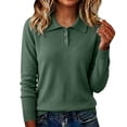 thumbnail image 2 of Only Moment Green Women's Oversized Sweaters Crew Neck Button Cropped Sweater, Winter Clothing, Long Sleeve Dressy Top, Business Casual Outfit, Pullover Sweater, Early Fall Fashion M, 2 of 7