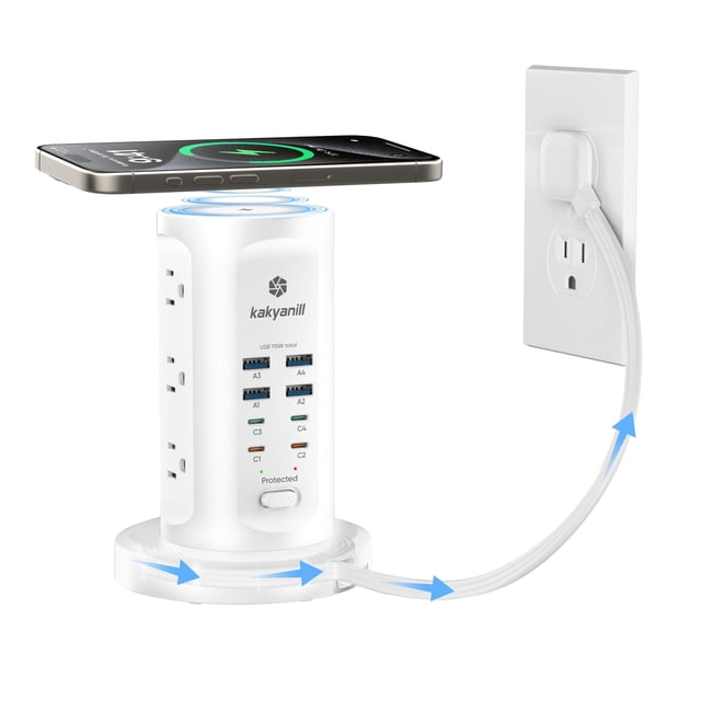 Estación de carga Kakyanill de 115 W con 9 salidas AC y 8 puertos USB
