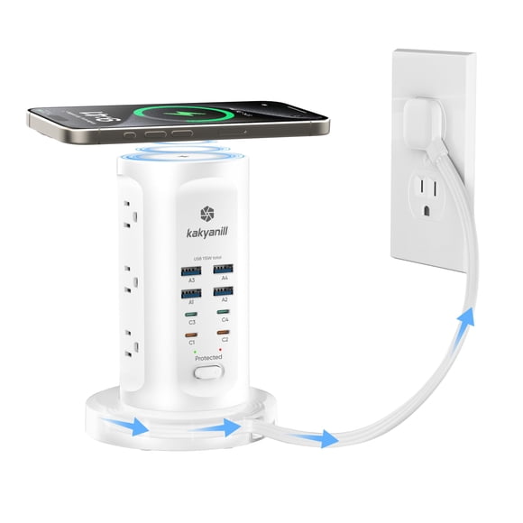 Estación de carga Kakyanill de 115 W con 9 salidas AC y 8 puertos USB