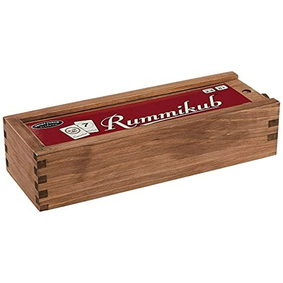 Juego de mesa Rummikub Front Porch Classics con estante de madera y estuche