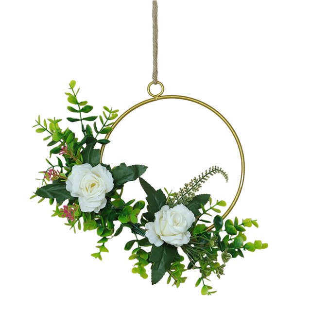 Ounissouiy Decoración de boda con flores artificiales para interiores o exteriores, durabilidad duradera, bajo mantenimiento, elegante, fácil de Decoración del hogar Rosa blanca redondo