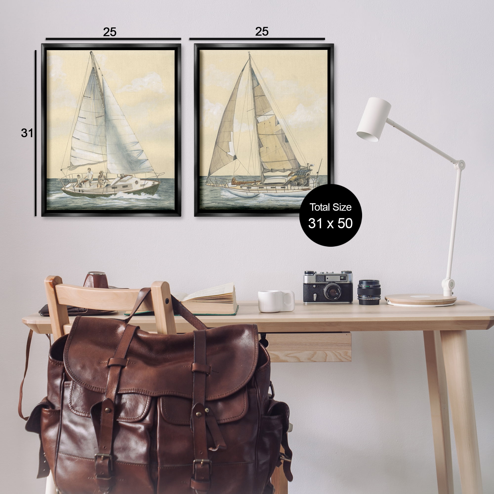 Stupell Industries Sailboat Crew At Sea People Painting Black Floater Framed Canvas Art Print Wall Art, 31 x 25, Set of 2