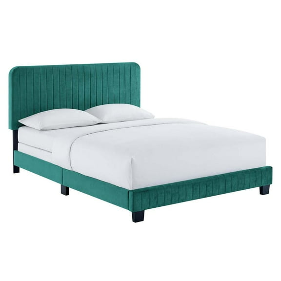 Modway Celine Channel Tufted Performance Velvet Queen Bed in Teal