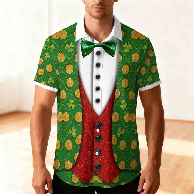 Ceisia St. Patrick's Day Men's Unisex Hawaiian Shirt | Summer Beach Casual Short Sleeve Button Down Gift Printed Top