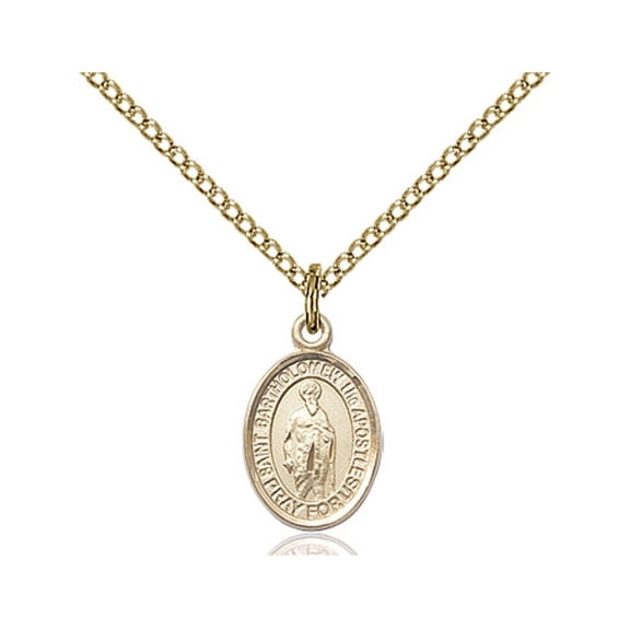 Gold Filled St. Bartholomew The Apostle Pendant 1/2 x 1/4 inches with Gold-Filled Lite Curb Chain