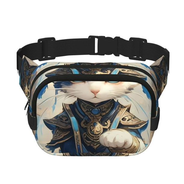 Fotbe Exotic Blue Cat Cangurera Cuadrada con Estampado de Doble Capa, Bolsa de Cintura Ajustable Mini para Hombres y Mujeres