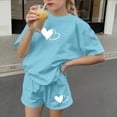 thumbnail image 5 of FSYBOA Girls Graphic Outfit Sets, Casual Summer Short Sleeve Crew Neck Kids Clothing Set Sky Blue Size 11-12T, 5 of 5