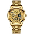 thumbnail image 1 of Reloj de Cuarzo Esqueleto para Hombre, Correa de Acero Inoxidable Dorado con Fase Lunar, Acento de Diamante, Reloj de Pulsera Empresarial Impermeable, 1 of 7