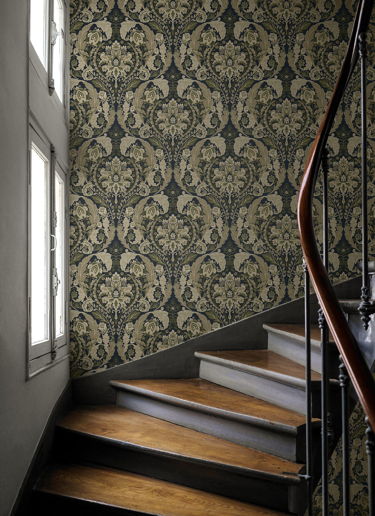Harry & Grace Deep Sea Thornton Vintage Damask Peel and Stick Wallpaper - 20.5 in. W x 18 ft. L Roll
