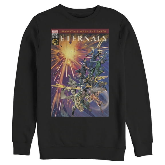 Men's Marvel Eternals Immortals Walk the Earth Comic Book Cover  Sweatshirt Black Medium