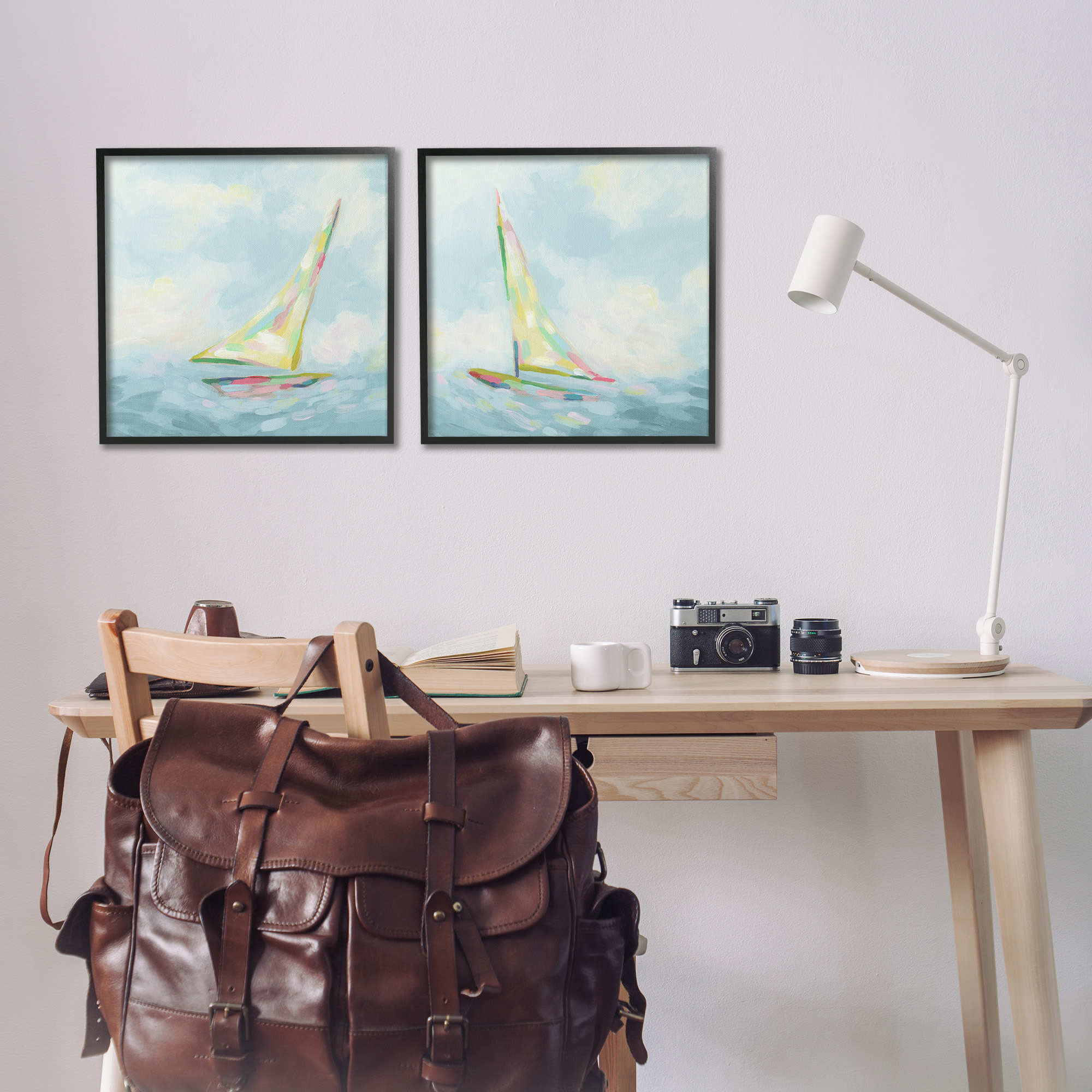 Stupell Industries Sailboats with Sea Waves Transportation Painting Black Framed Art Print Wall Art, 17 x 17, Set of 2