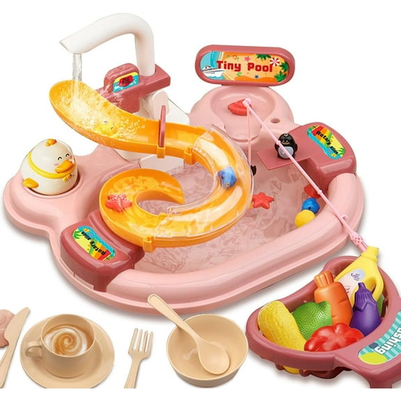 Toddler Toys Baby Toys Kid Toys Fishing Table and Dishwasher Toys,Kids Kitchen Sink & Fishing Playset & Electric Dishwasher Toys,Electric Water Table for Kid 3-12 Years Play Sink Fishing Toy Pool Set