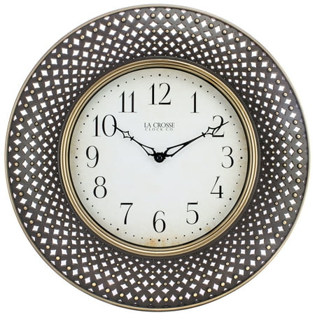 - La Crosse Clock BBB86507 16 Inch Antiqued Brown Lattice Round Analog Wall Clock
