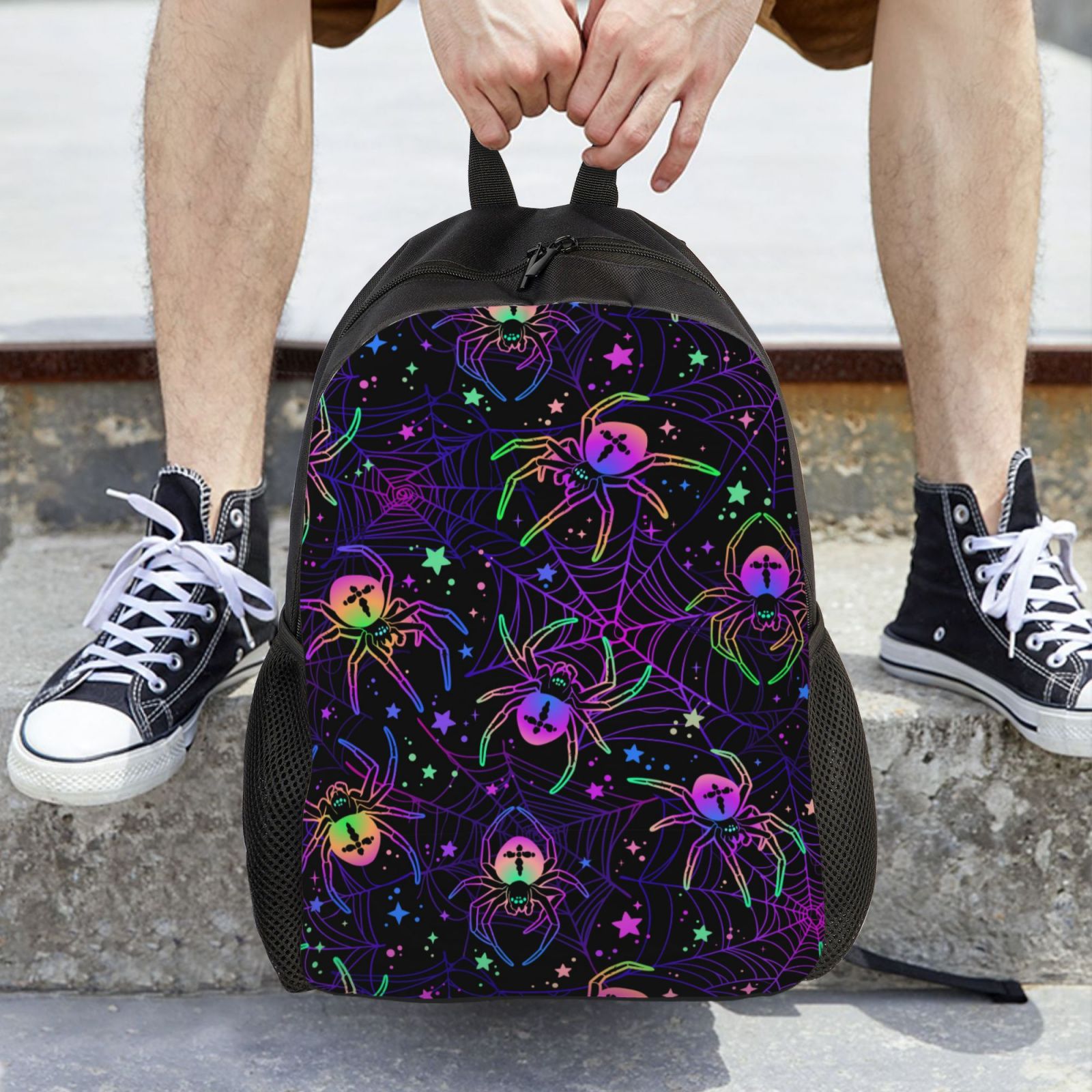Xecao Multi-colored Spiders Print School Backpack with Laptop Compartment Small Travel Laptop Backpack for Women Men Waterproof College Backpack Simple School Bag