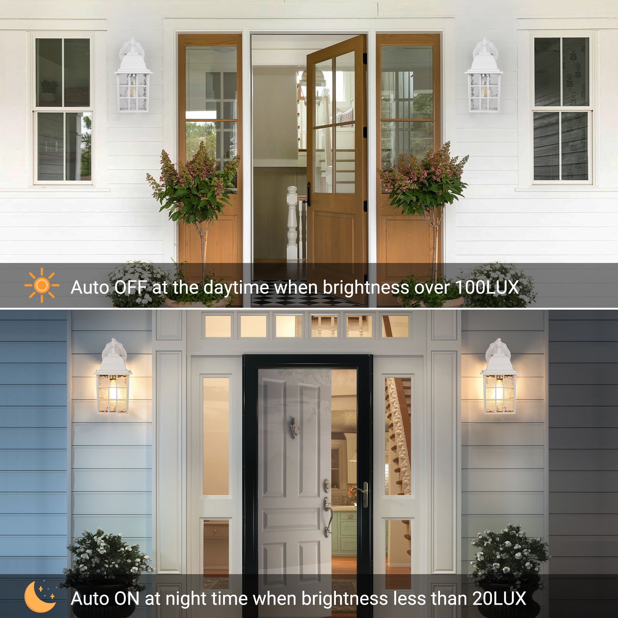 Dusk to Dawn Outdoor Wall Lights, Sensor Exterior Lights, Waterproof Porch Lights for Garage, Front Door (Set of 2)