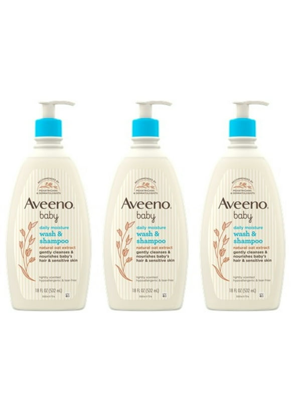 Aveeno Baby Gentle Wash & Shampoo, Natural Oat Extract, 3 x 18 fl. oz