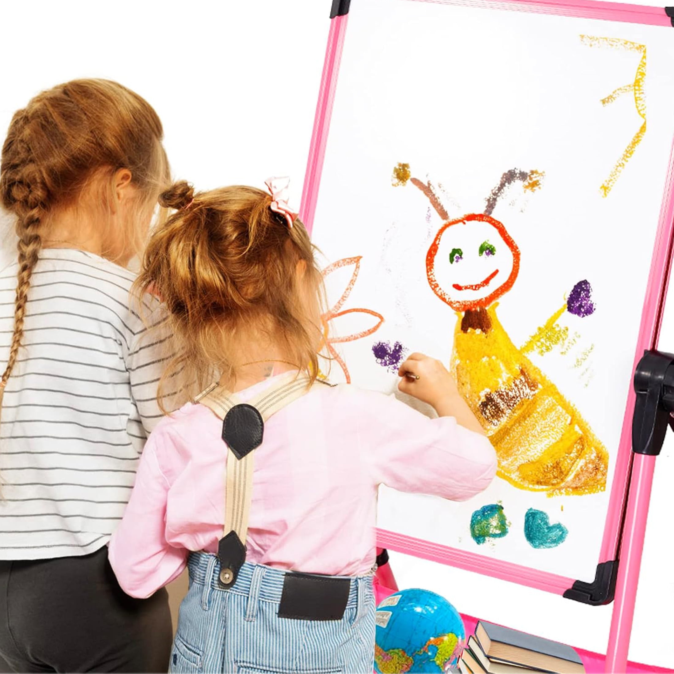 Ealing 360°Rotating Art Easel for Kids Over 3 Years Old,Height Adjustable  with 29.5"-44",Pink