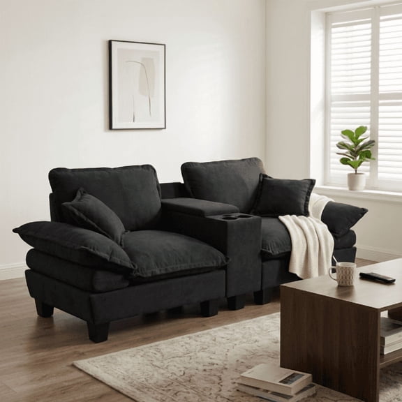 88" Chenille Small Loveseat Couch, 2 Seater Sofa with Usb Port, Comfortable Loveseat with Storage for Apartment And Living Room, Black