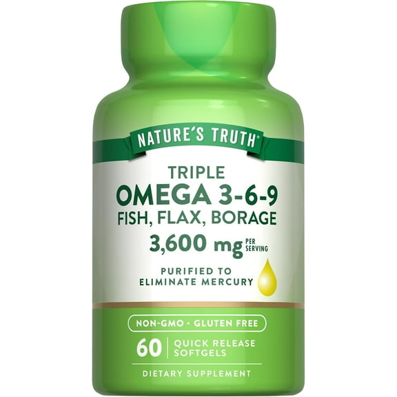 Triple Omega 3-6-9 3600 mg | 60 Softgels | For Men and Women | by Nature's Truth