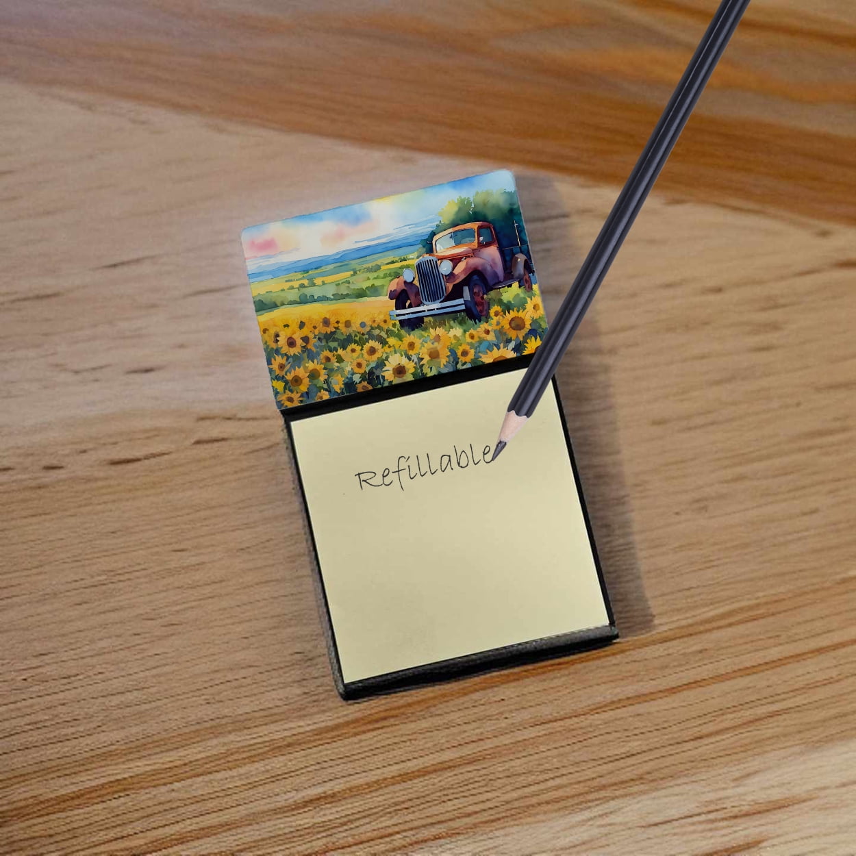 Kansas Sunflowers in Watercolor Sticky Note Holder 3.25 in x 5.25 in
