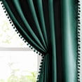 thumbnail image 5 of Exultantex Full Black Out Curtains Green Pompom Thermal Insulated Velvet Drapes for Home Décor, 50"W x 63"L, 2 Panels, Rod Pocket, 5 of 6