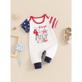 thumbnail image 3 of Bagilaanoe 4th of July Jumpsuit for Newborn Baby Girl Boys Short Sleeve Letter Flag Print One-pieces 3M 6M 12M 18M Infant Independence Day Clothes, 3 of 7