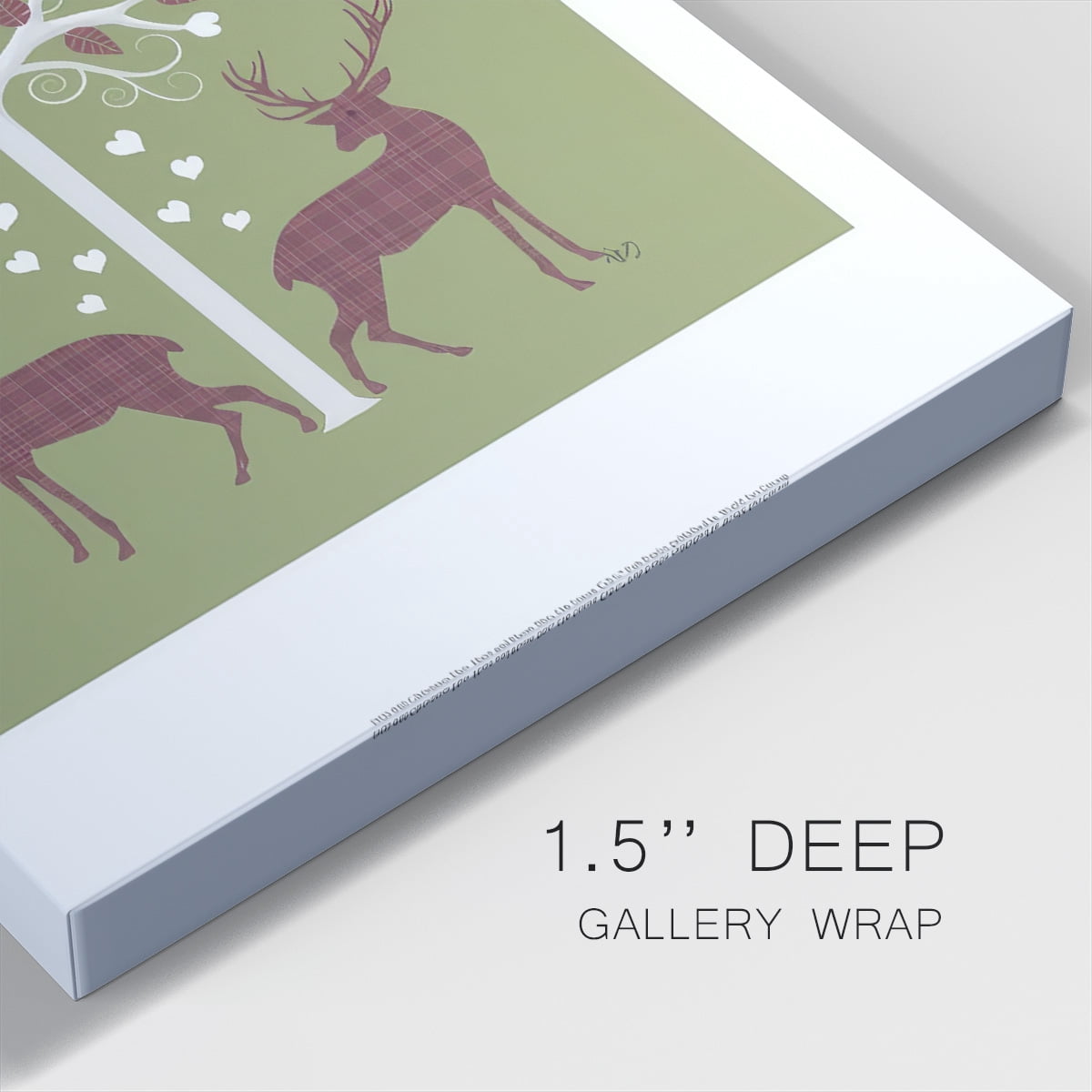Christmas Des - Deer and Heart Tree, Pink On Green- Gallery Wrapped Canvas