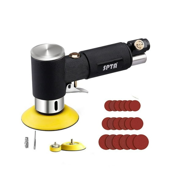 SPTA 1/2/3 Inch Random Orbital Air Sander Mini Pneumatic Sander for Auto Body Work, High Speed Air Powered Polisher with 18 Sandpapers