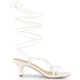 thumbnail image 6 of BLISSFUL STEP Women's Heels Strappy Lace Up Open Toe Kitten Heel Sandals White 7.5, 6 of 7
