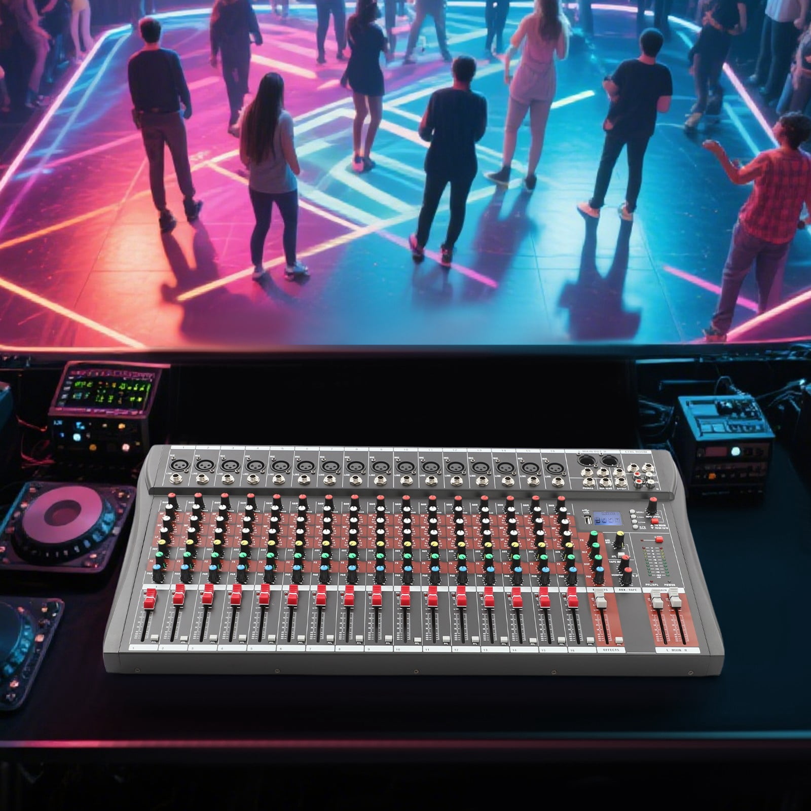 16-channel Audio Mixer Console, Professional DJ Audio Mixer, 16-Channel DJ Mixing Console for Home KTV, Music Recording, Webcasting, and More