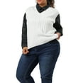 thumbnail image 1 of GRACE & GRANDEUR Women's Plus Sweater Vest V Neck Solid Plaid Knit Vests, 1 of 6