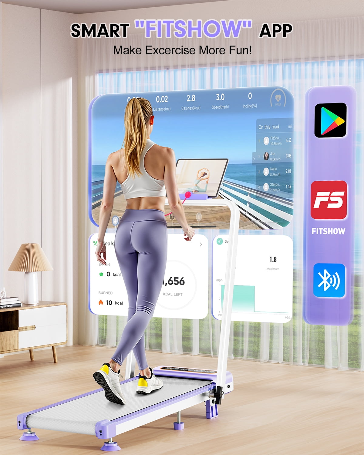 Walking Pad with 10% Incline & Handle Bar, Low Noise Walking Pad Treadmill for Home Small, Rayspace 3.5HP Treadmill with Incline, 4 in 1 Portable Compact Walking Pad with Incline/APP 350lbs