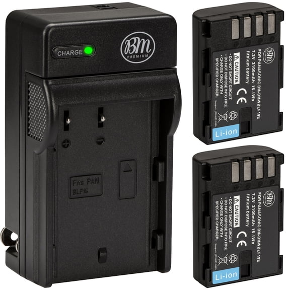 BM Premium 2 Pack of DMW-BLF19 Batteries and Battery Charger for Panasonic Lumix DC-G9, DC-GH5, DMC-GH3, DMC-GH3K, DMC-GH4, DMC-GH4K Digital Camera
