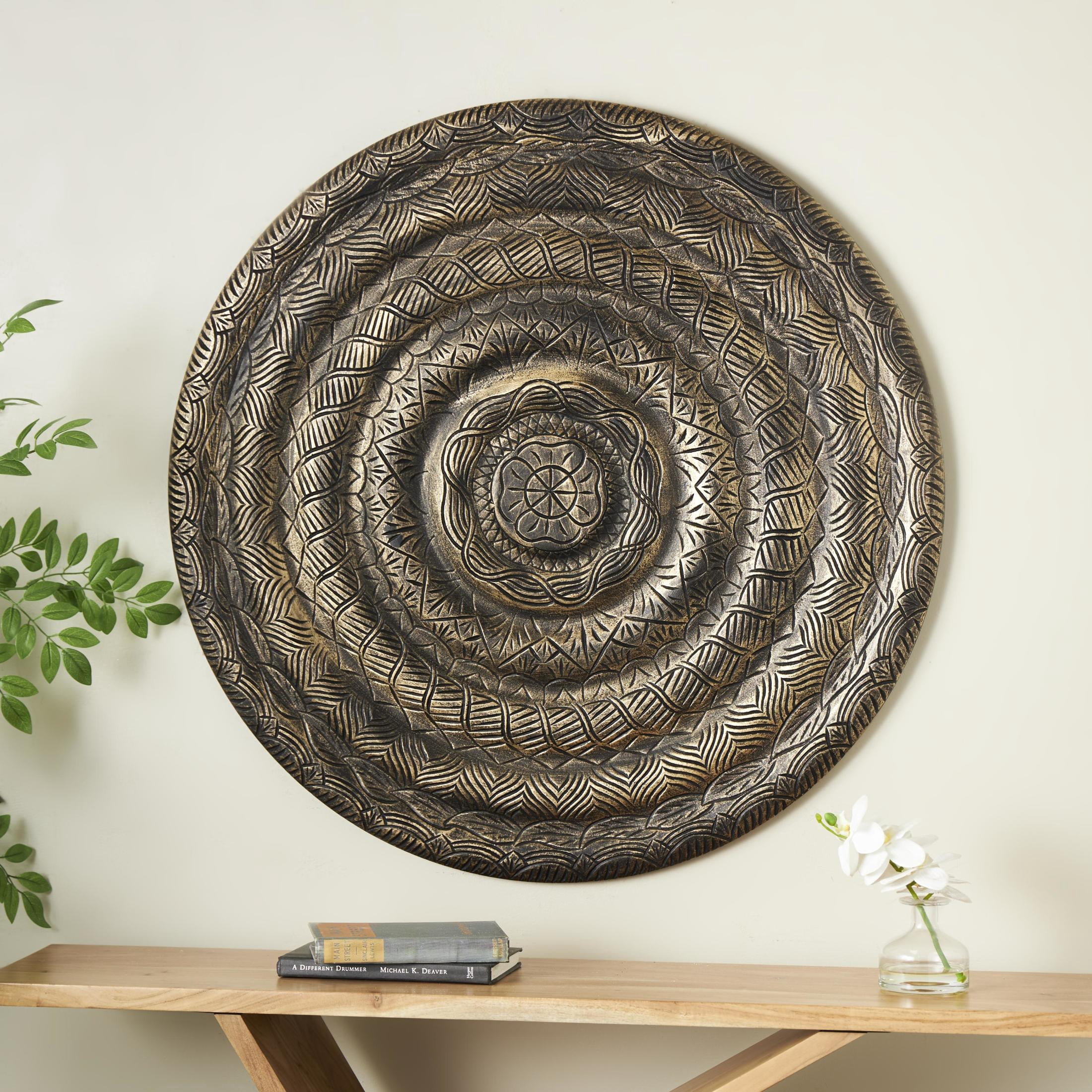 DecMode Bronze Wooden Carved Floral Wall Decor with Scroll and Leaf Details