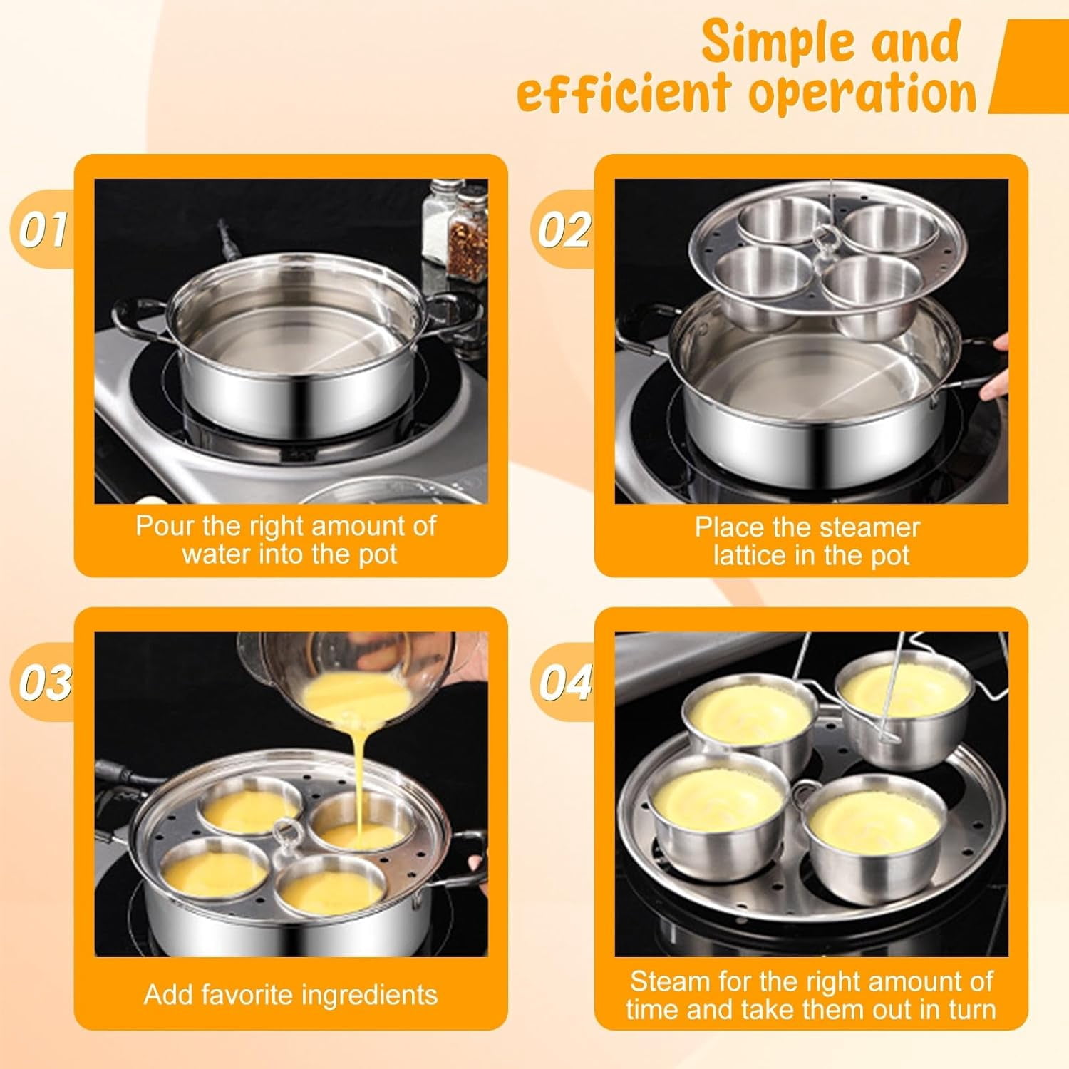 2pcs Egg Poacher Stainless Steel Poached Egg Maker Pot Egg Poaching Pan with 4 Cups Poached Egg Cooker Pot Multipurpose Stovetop Egg Poacher Pot for Induction Cooktop Gas Cooktop