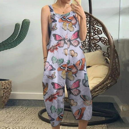 

Inkach Womens Casual Loose Cute Animal Pocket Strappy Print Overalls Jumpsuit