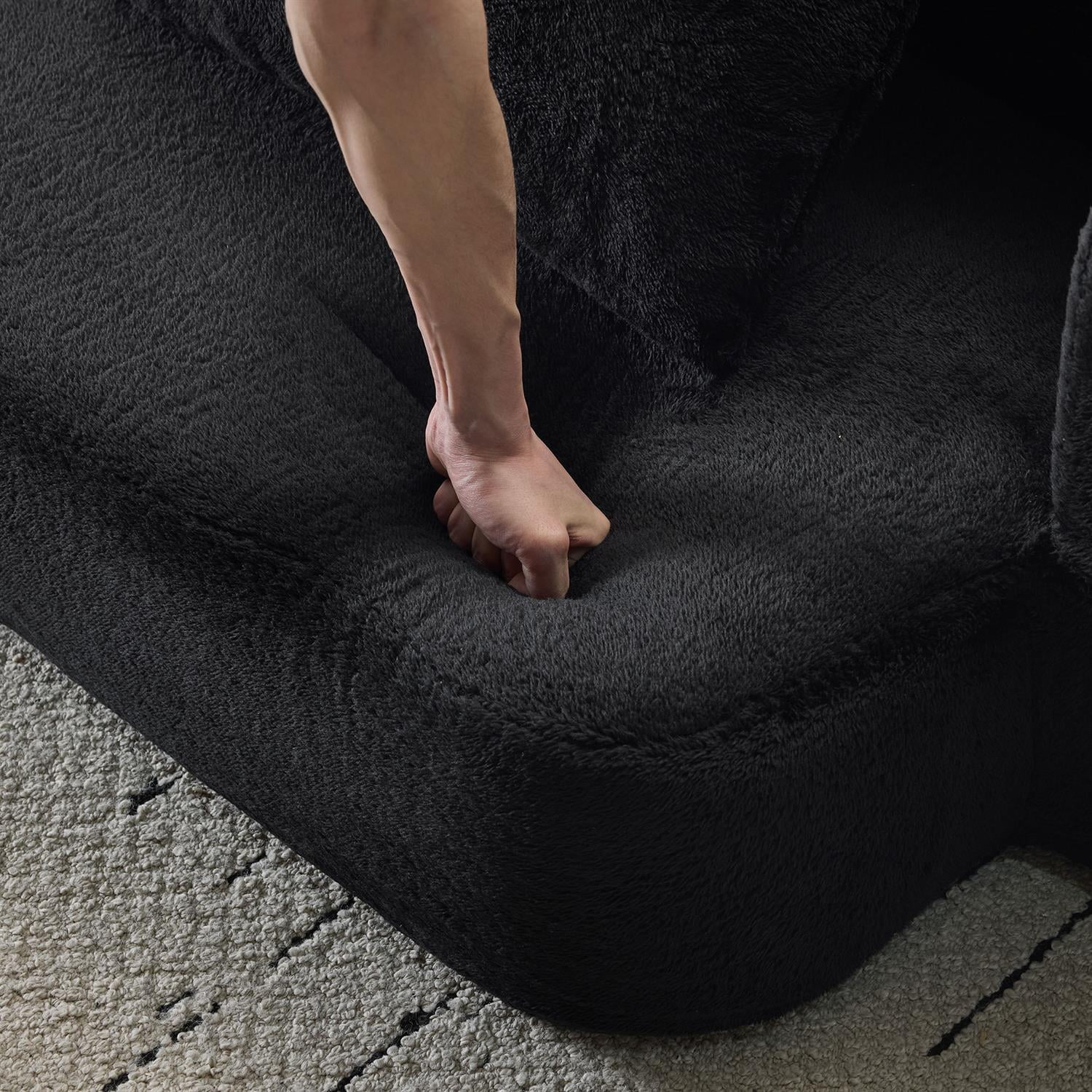 Demi Bonn Versatile 3-in-1 Sectional Sofa with Ottomans, Cozy Foam Fold-Out Bed, Space-Saving Chenille Lounger for Small Apartments & Home Offices, Black