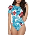 thumbnail image 2 of Uemuo Hawaiian Style Pattern Women's One Piece Short Sleeve Swimsuit Rash Guard Surfing Modest Quick-drying Swimsuit Beach Essentials-Large, 2 of 9