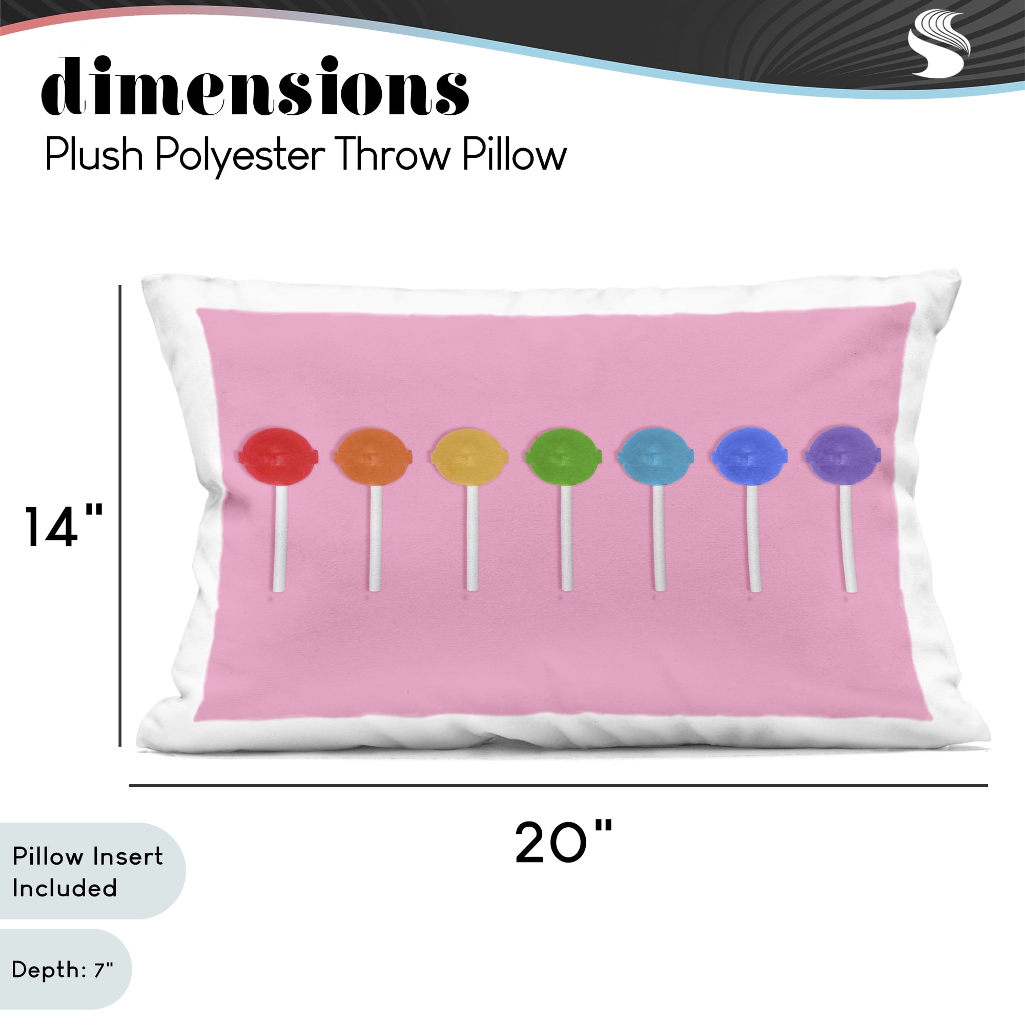 Stupell Industries Rainbow Lollipops on Pink Decorative Printed Throw Pillow, design by LISH Creative, 14 x 7 x 20