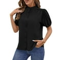 thumbnail image 3 of UVN Summer Short Sleeve Blouses for Women Casual Button Down Shirts V Neck Dressy Ladies Tops, 3 of 7