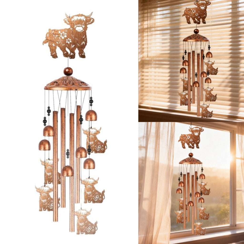 Highlands Cow Wind Chimes for Outside, Garden Decors Metal Windchime Outdoor