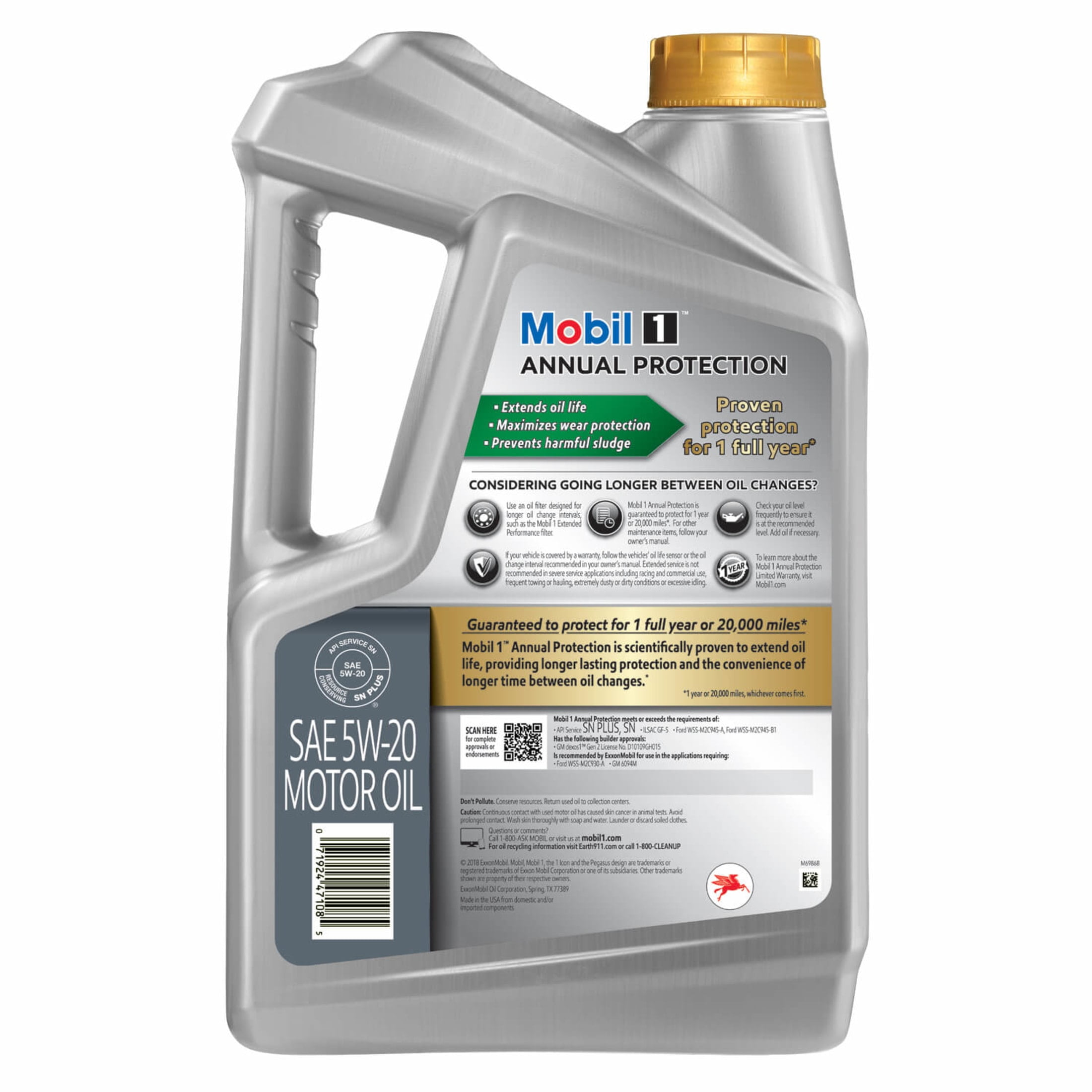 Mobil 1 Annual Protection Full Synthetic Motor Oil 5W-20, 5 Quart 
