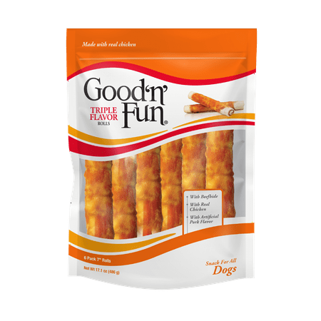 Good ‘n’ Fun Triple Flavor 7 inch Rolls, Chews for (Good Dog Best Friend)
