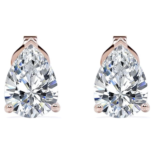 Pendientes Minimalistas de Solitario JeenMata Moissanita de Corte Pera de 2 Quilates con Baño de Oro Rosa de 18 K sobre Plata