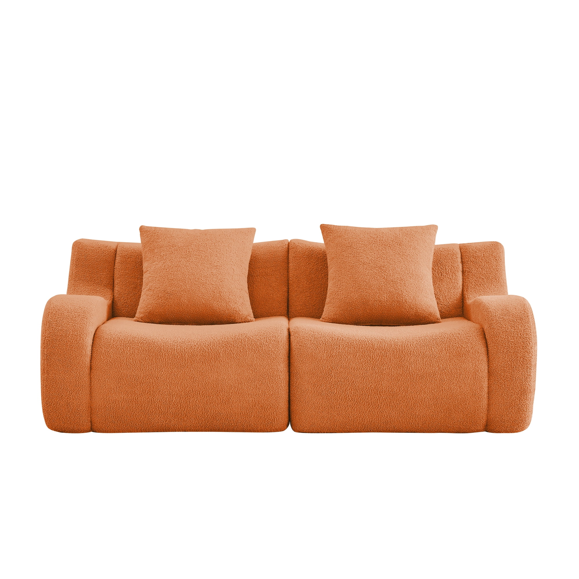 Aukfa 83" Boneless 2-Seater Modular Loveseat Sectional Sofa, 27.5" Deep Seat, Teddy, Orange