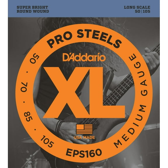 D'Addario EPS160 ProSteels Bass Guitar Strings, Medium, 50-105, Long Scale